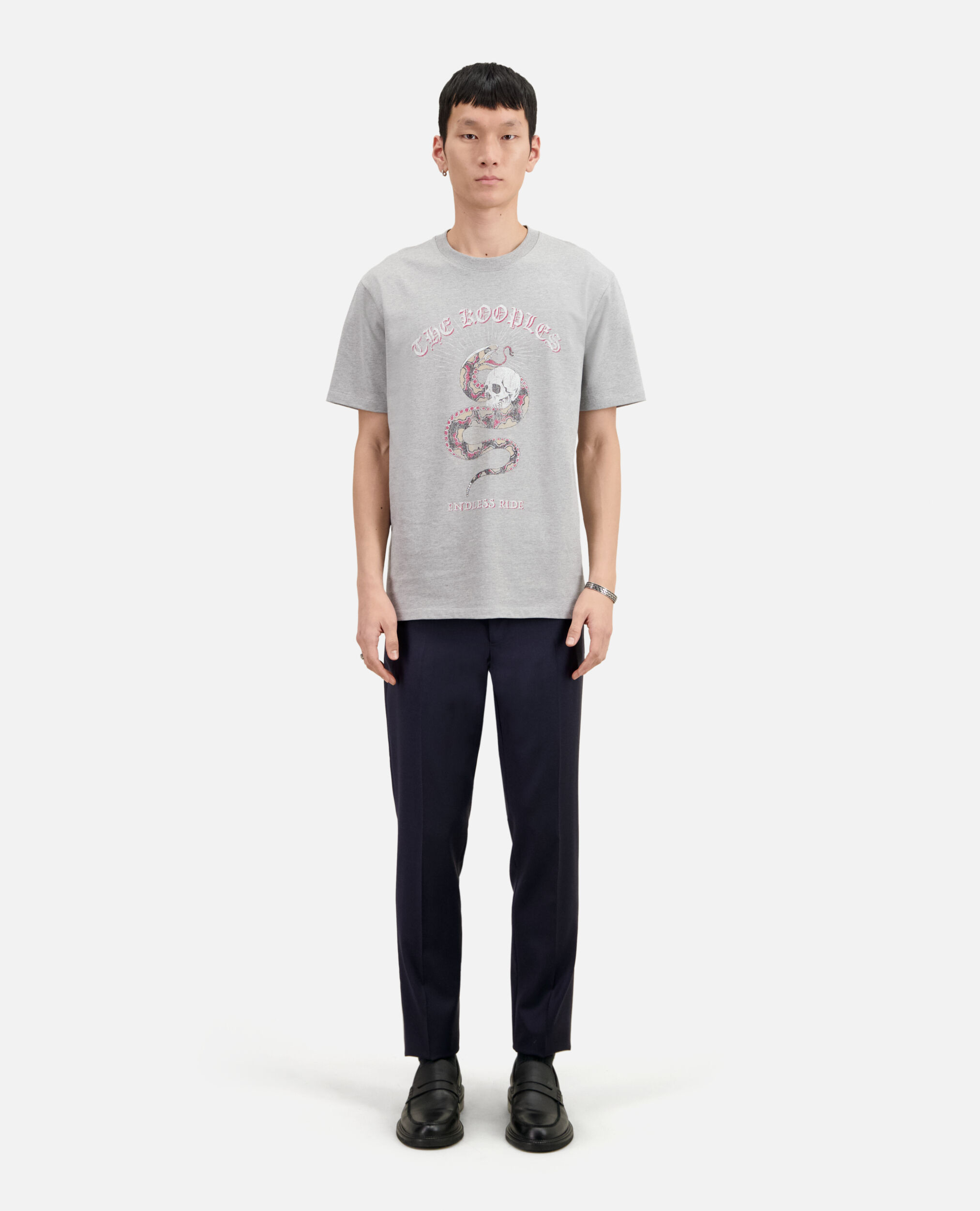 Hellgraues T-Shirt mit Siebdruck für Herren, LIGHT GREY CHINE, hi-res image number null