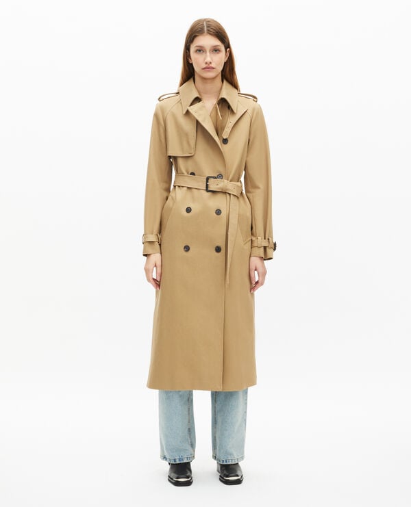 Trench long en coton beige femme The Kooples