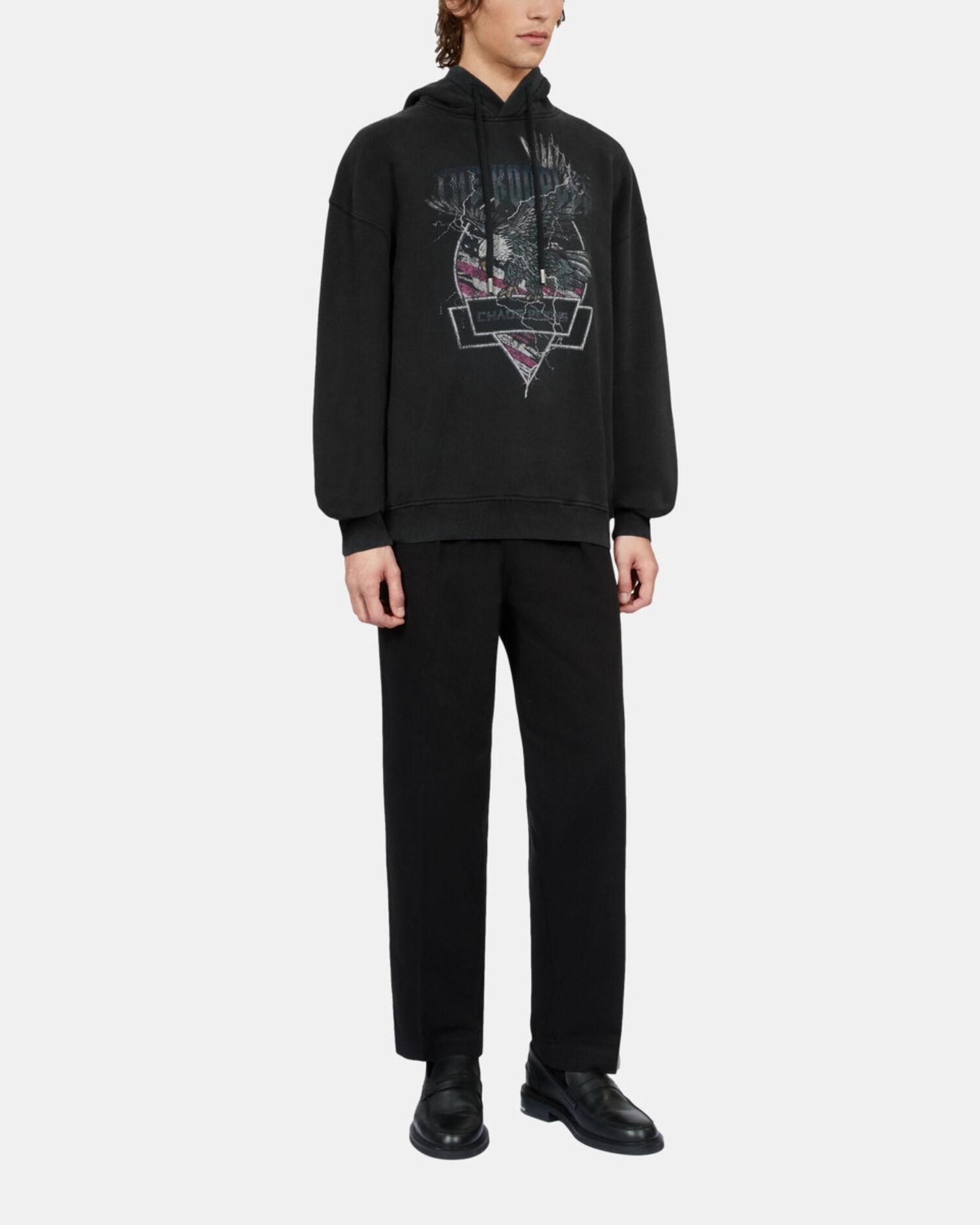 Black hoodie with Chaos eagle serigraphy, BLACK WASHED, hi-res image number null