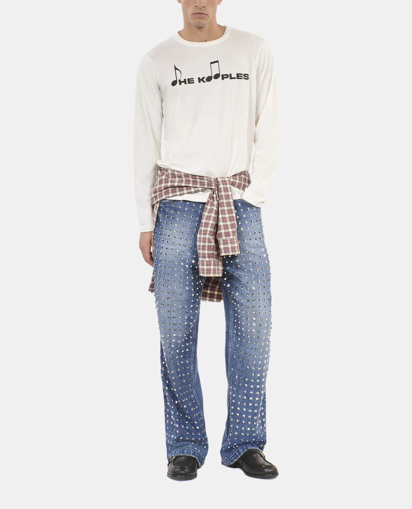 The Kooples HOMME ECRU t-shirt manches longues &agrave; serigraphie blanc