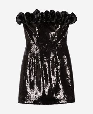The Kooples FEMME BLACK robe bustier courte sequins avec détail effet cuir noire