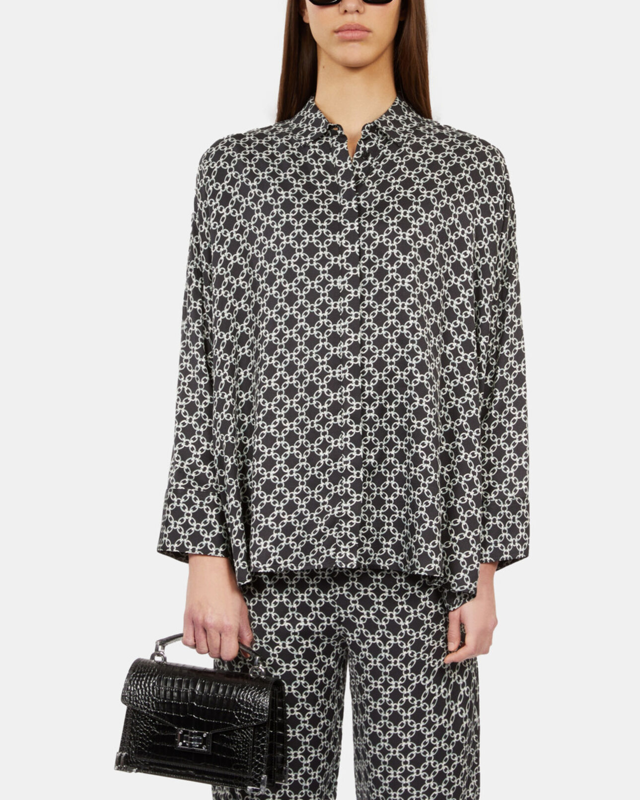 The Kooples WOMEN BLACK WHITE black and white chain print loose fit shirt