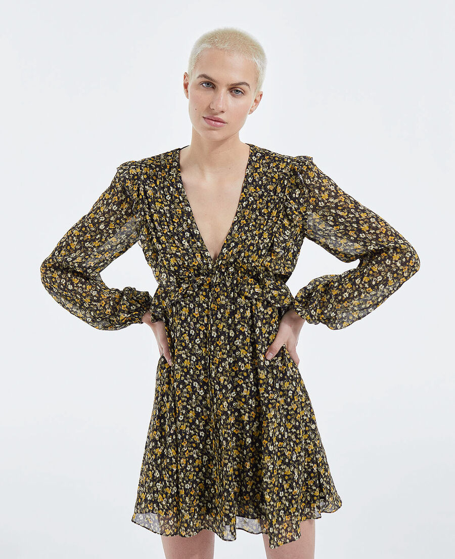 short frill dress in black and yellow lurex
