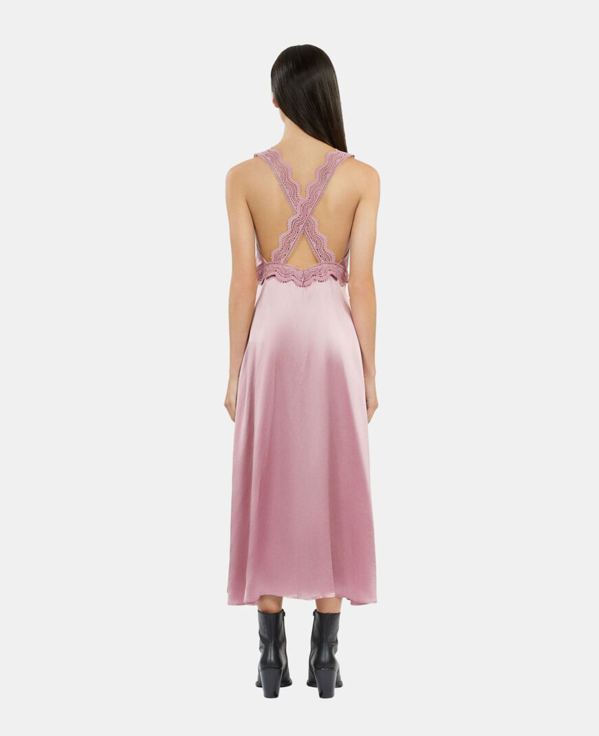 The Kooples F PINK WOOD long lilac slip dress with guipure
