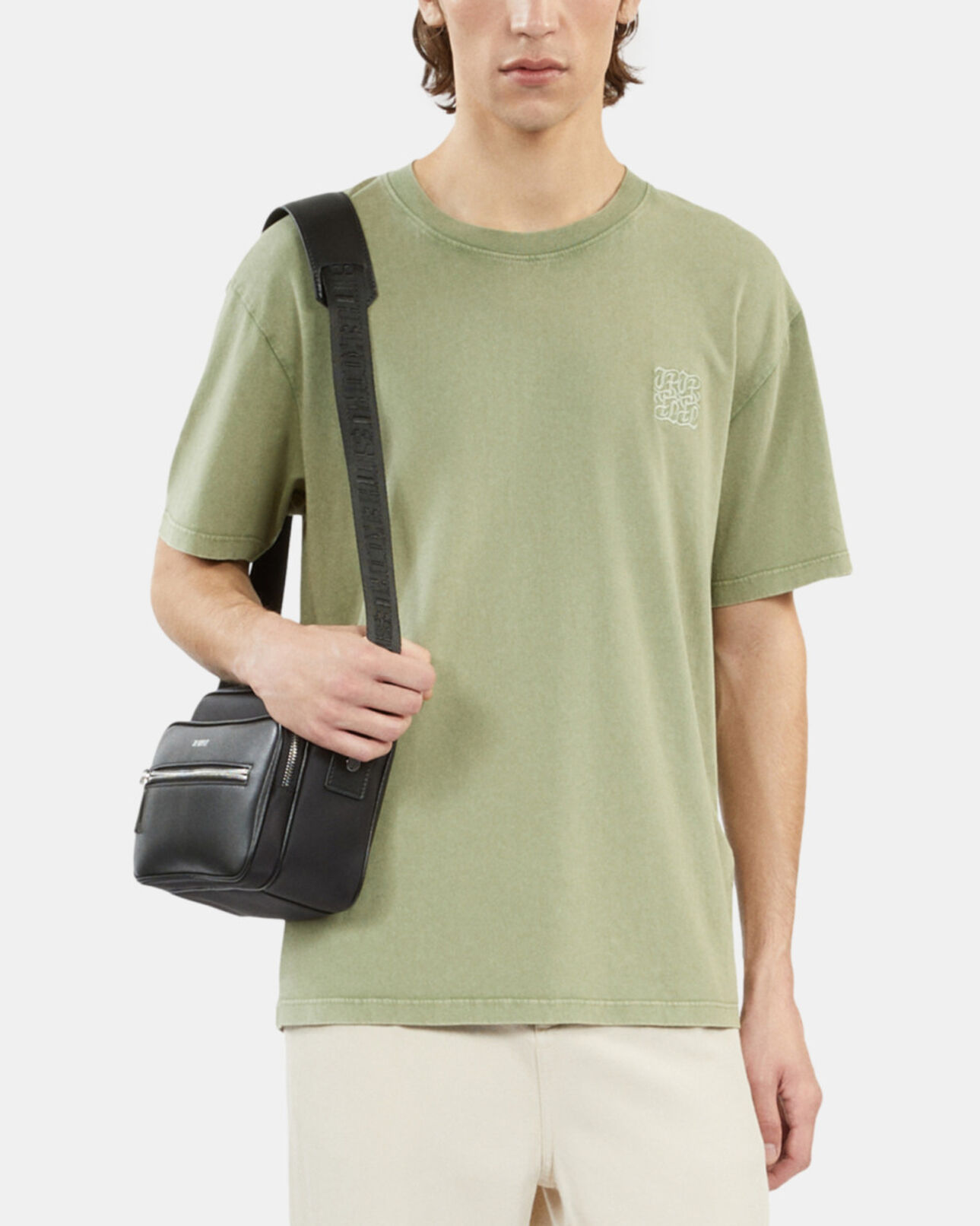 The Kooples MEN KAKI GREY light green t-shirt with logo embroidery