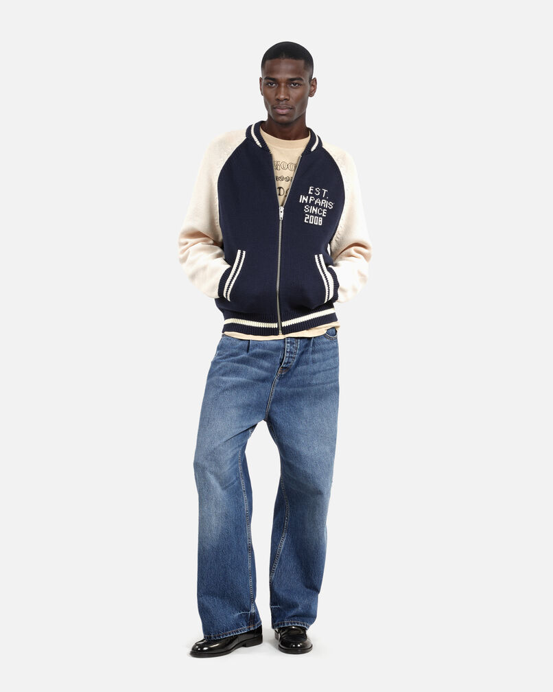 The Kooples H DARK NAVY-ECRU navy and ecru teddy cardigan