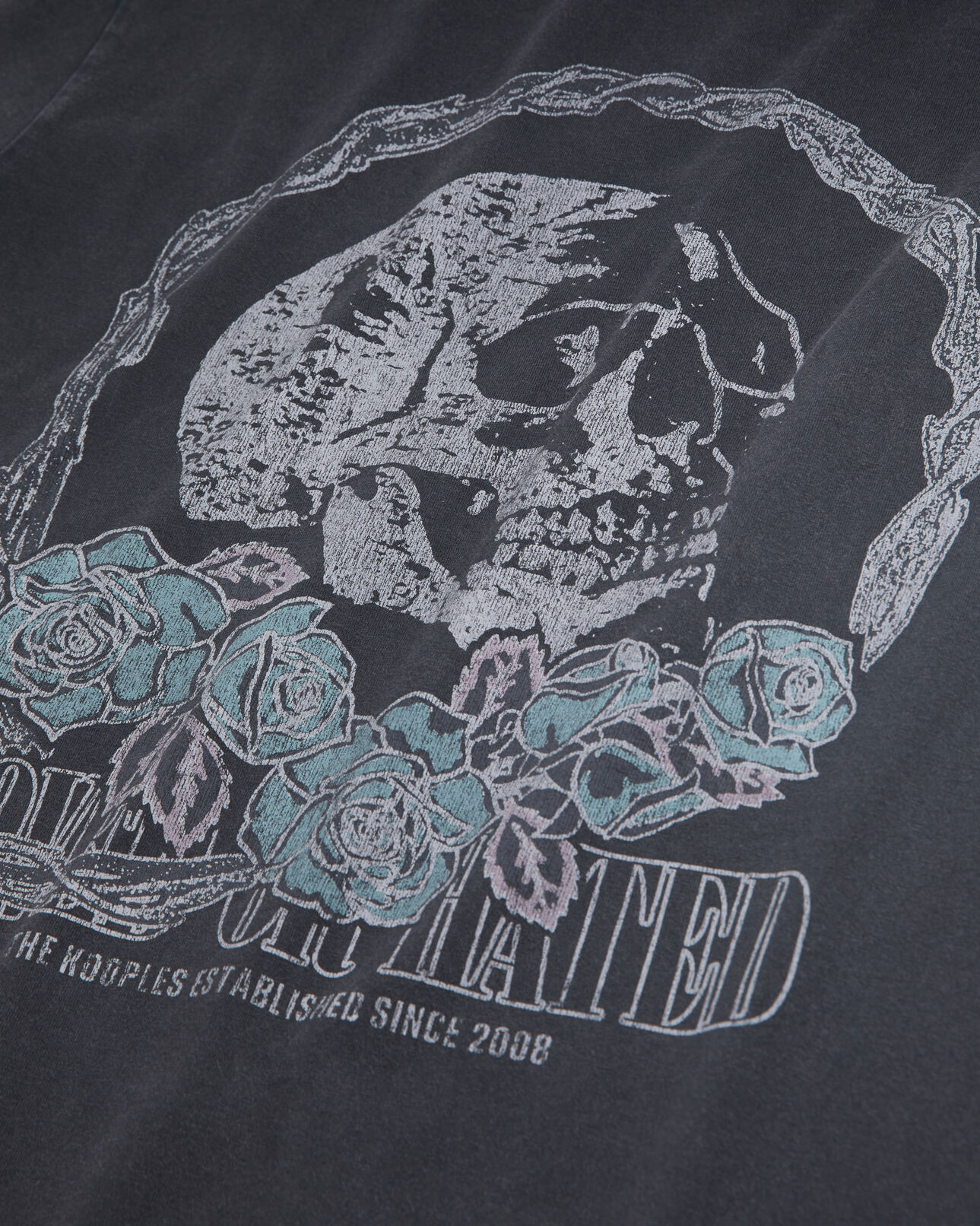 The Kooples MEN BLACK WASHED men's black t-shirt with vintage skull serigraphy