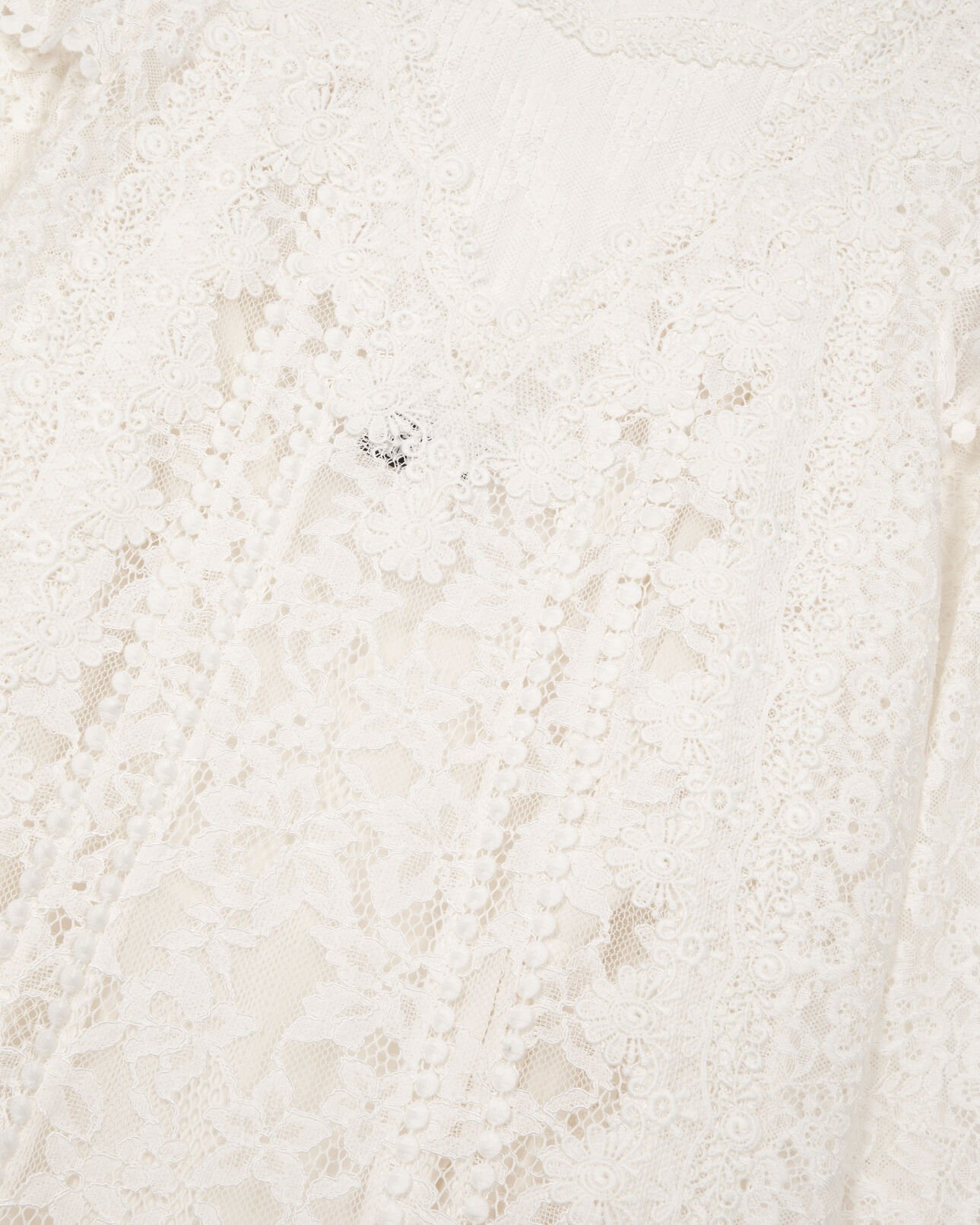 The Kooples FEMME ECRU robe courte manches longues en dentelle écrue