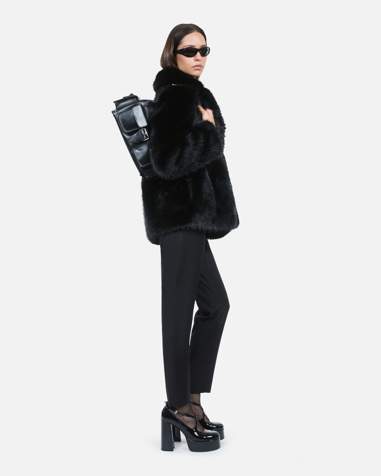 The Kooples MUJER BLACK abrigo efecto piel negro