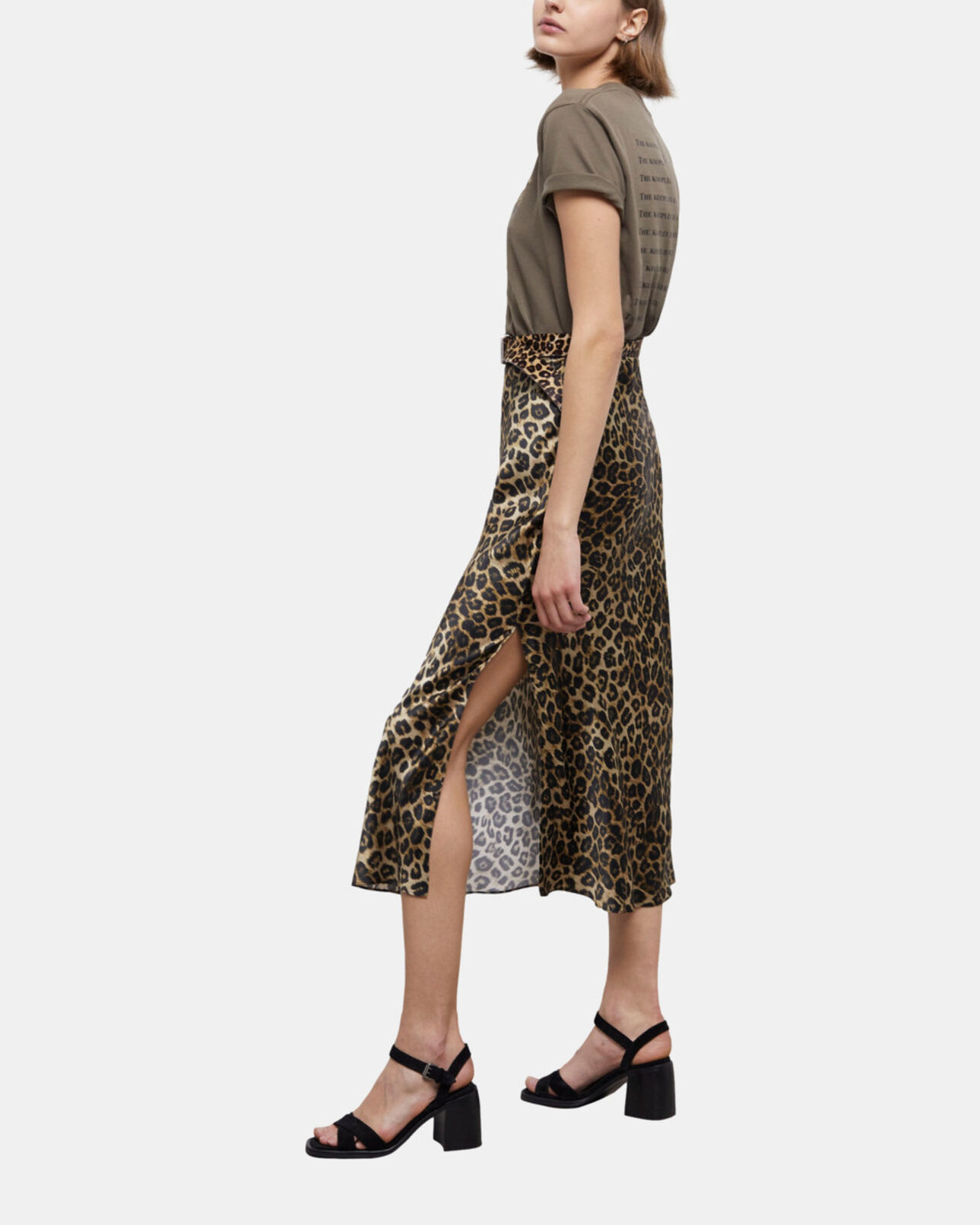 The Kooples WOMEN ALGUE women's khaki and leopard print what is t-shirt