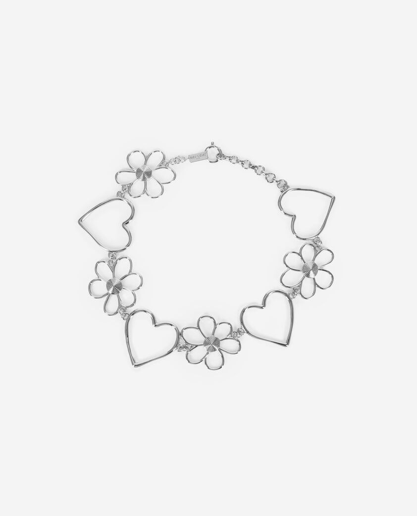 The Kooples WOMEN SILVER silver heart and flower choker necklace