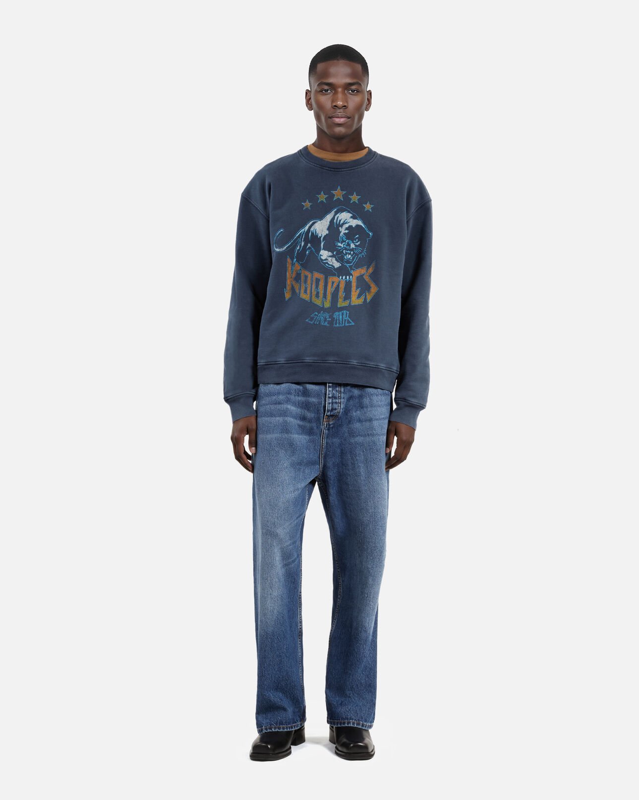 The Kooples HOMME WASHED NAVY sweatshirt avec sérigraphie logo bleu marine