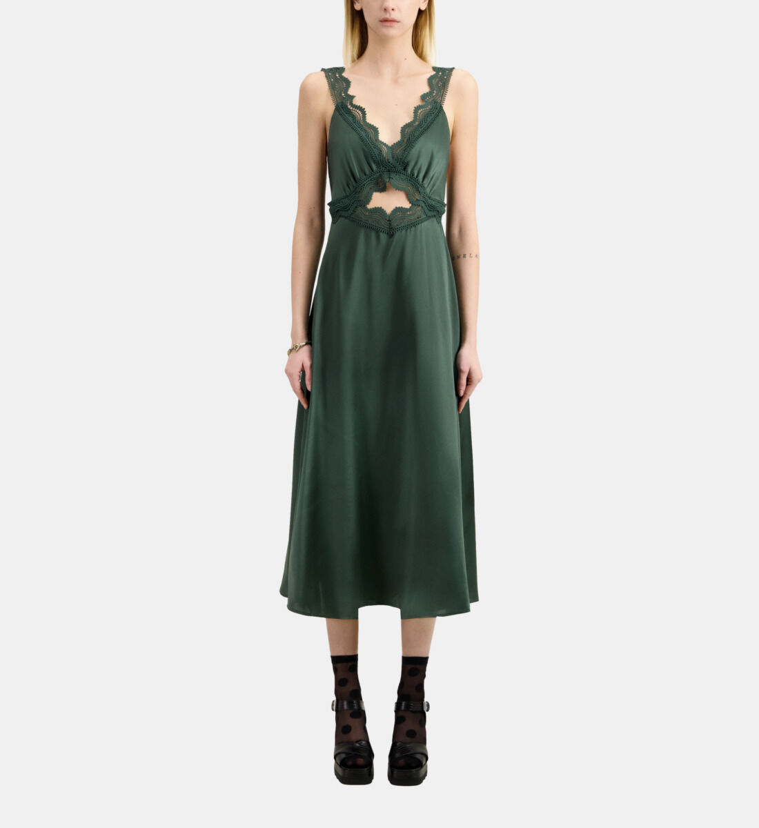 Long green store slip dress