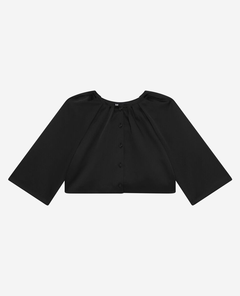 The Kooples WOMEN BLACK short cape-effect jacket in black satin