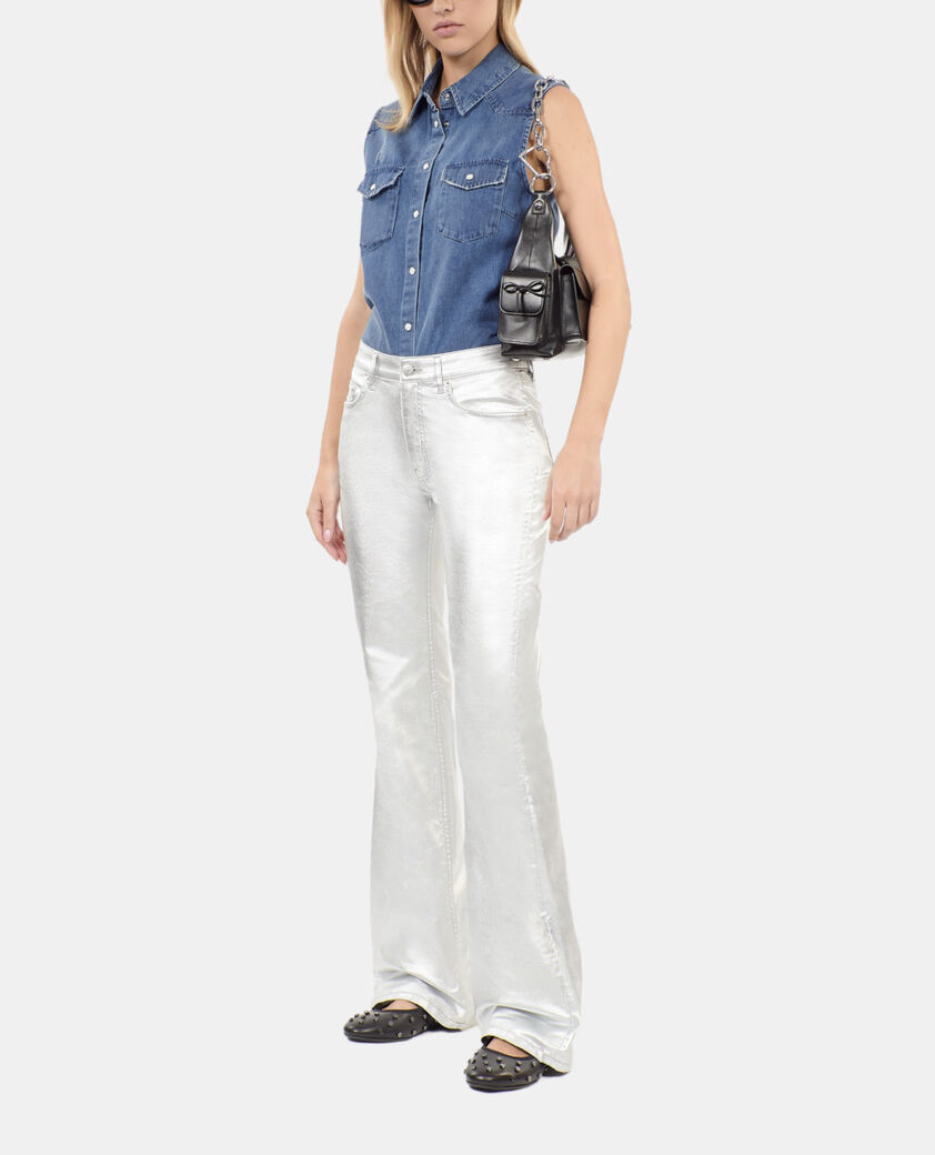 The Kooples DAMEN USED RAPIECE blaues hemd aus denim ohne &auml;rmel