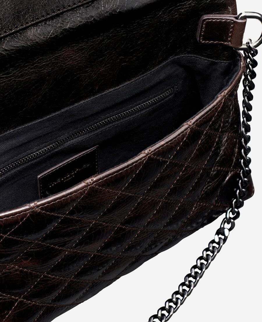 The Kooples FEMME BROWN pochette héritage small en cuir craquelé marron