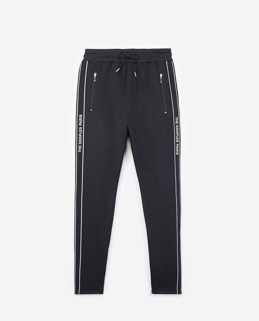 The Kooples H null skinny navy blue joggers with red band, logo and zip