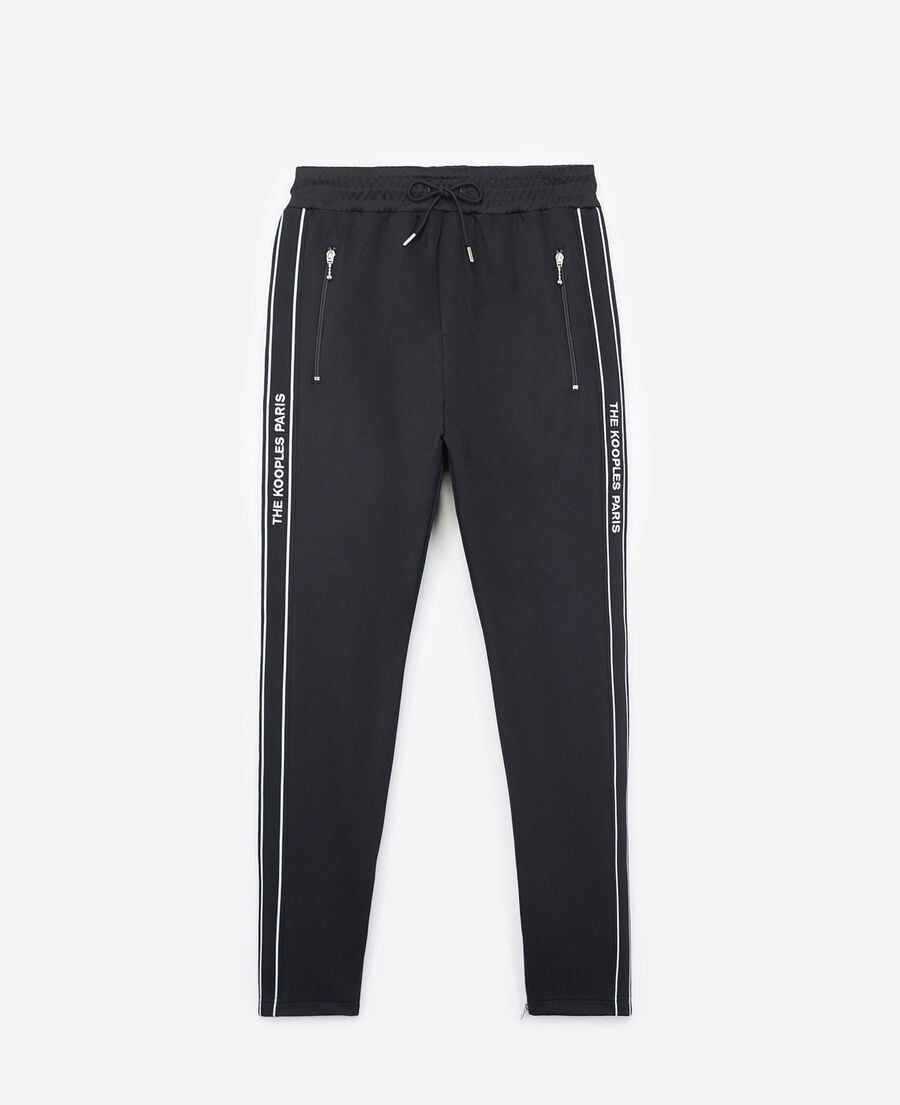 The Kooples H NAVY skinny navy blue joggers with red band, logo and zip