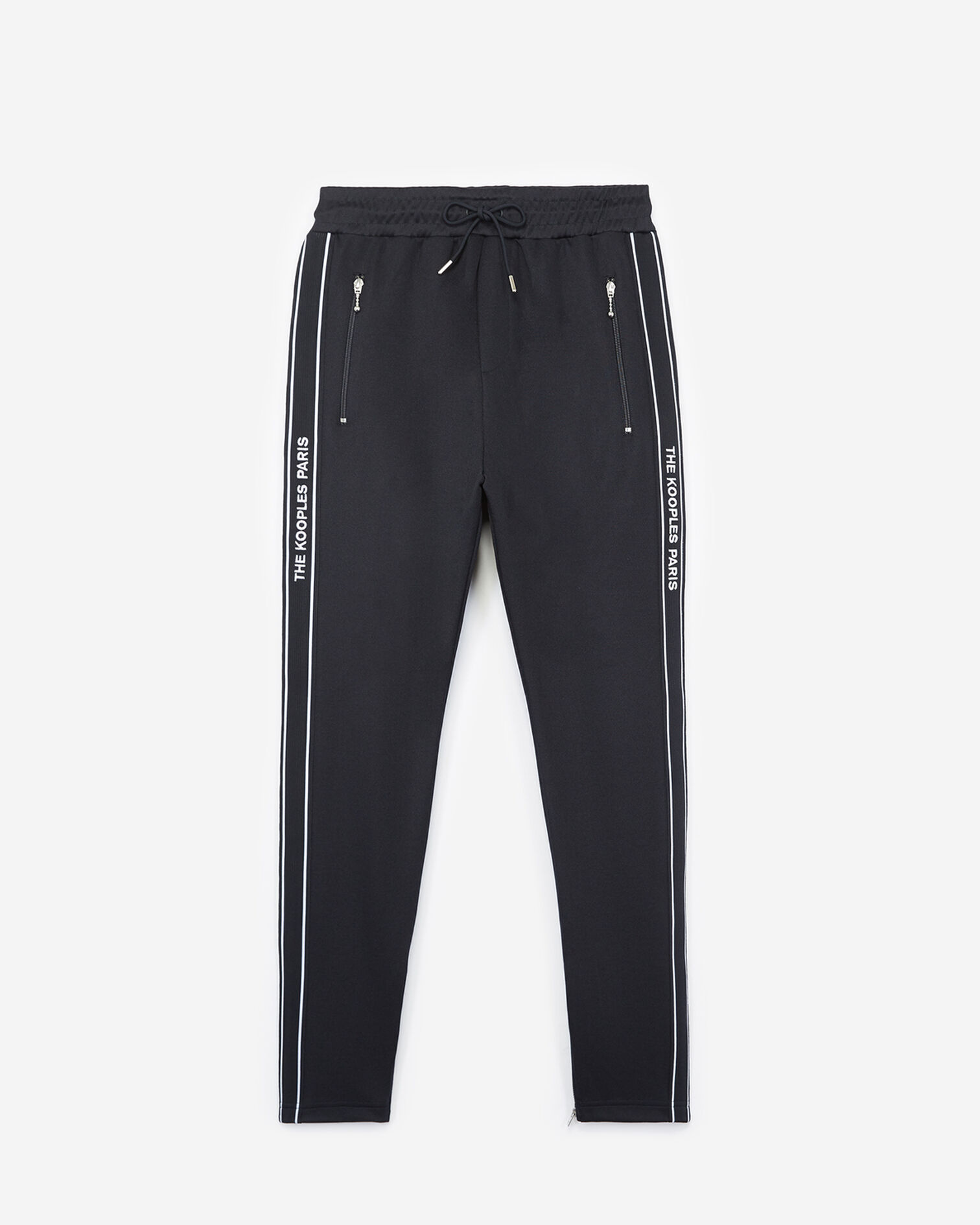 Skinny navy blue joggers with red band, logo and zip, NAVY, hi-res image number null