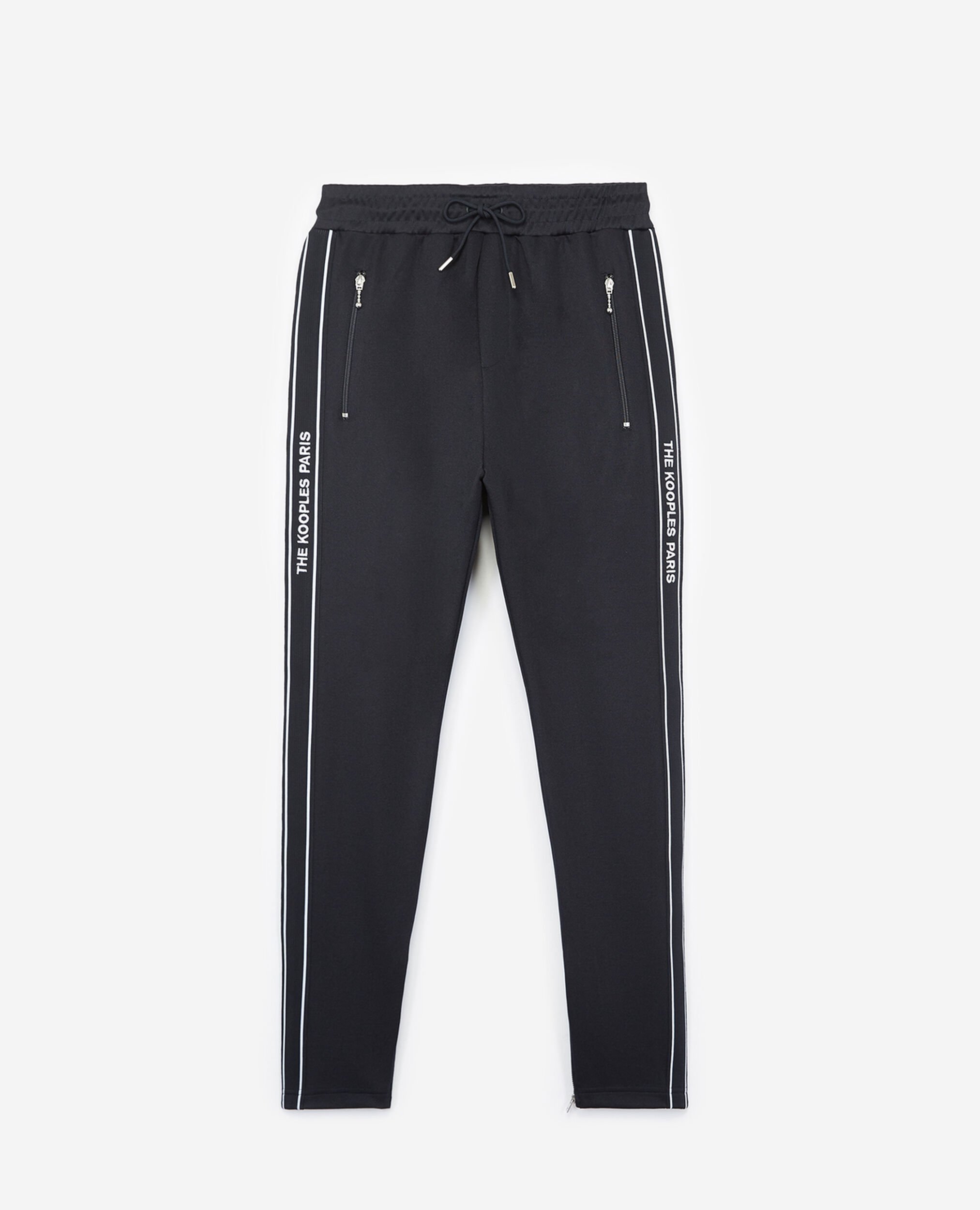 Skinny navy blue joggers with red band, logo and zip, NAVY, hi-res image number null