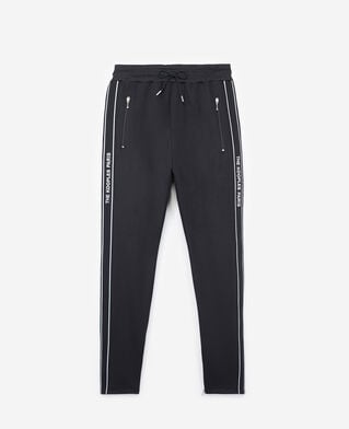 The Kooples H NAVY skinny navy blue joggers with red band, logo and zip