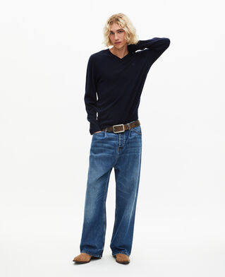 The Kooples H NAVY v-neck sweater in navy merino wool