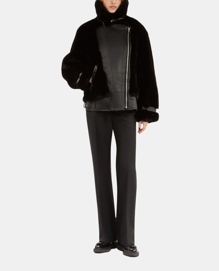 The Kooples FEMME BLACK blouson aviateur effet fourrure noir