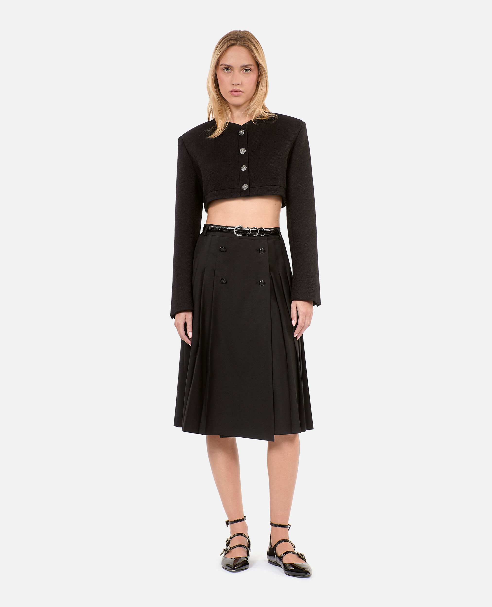 Womens long black pleated skirt top