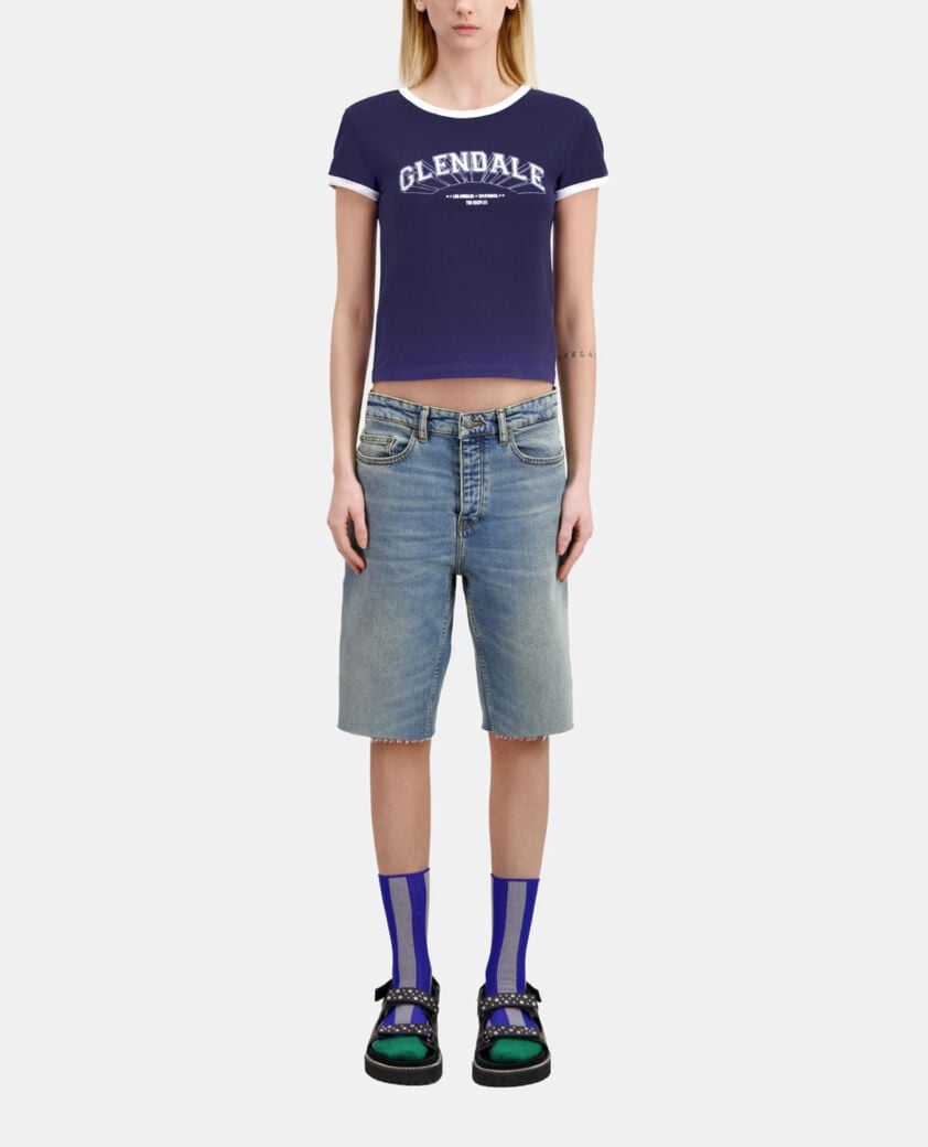 The Kooples F WASHED NAVY navy blue t-shirt with glendale serigraphy