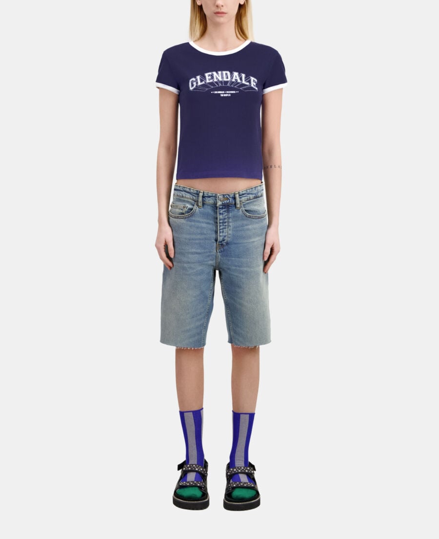 The Kooples F WASHED NAVY navy blue t-shirt with glendale serigraphy
