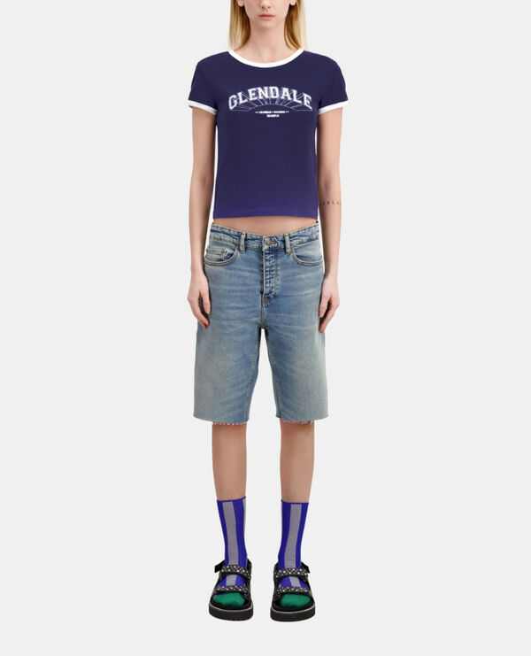 The Kooples FEMME WASHED NAVY t-shirt avec sérigraphie bleu marine
