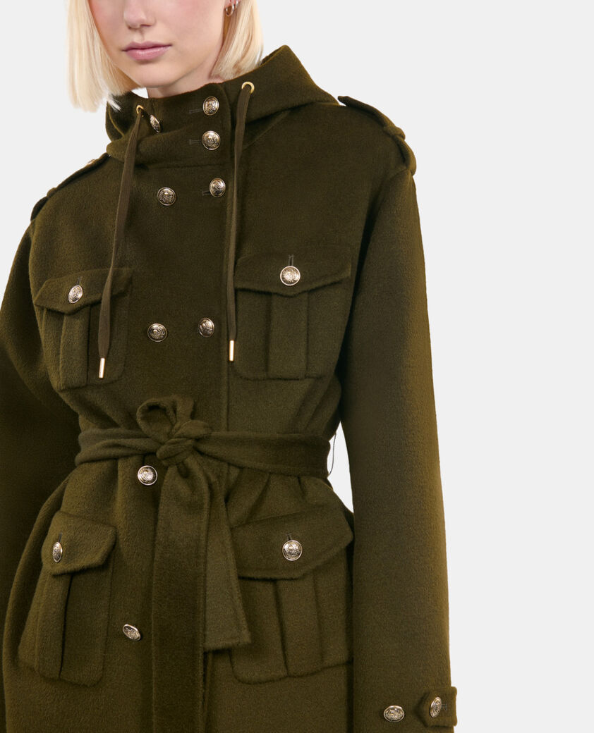 The Kooples DAMEN KAKI khakifarbene offiziersjacke aus wollmischung