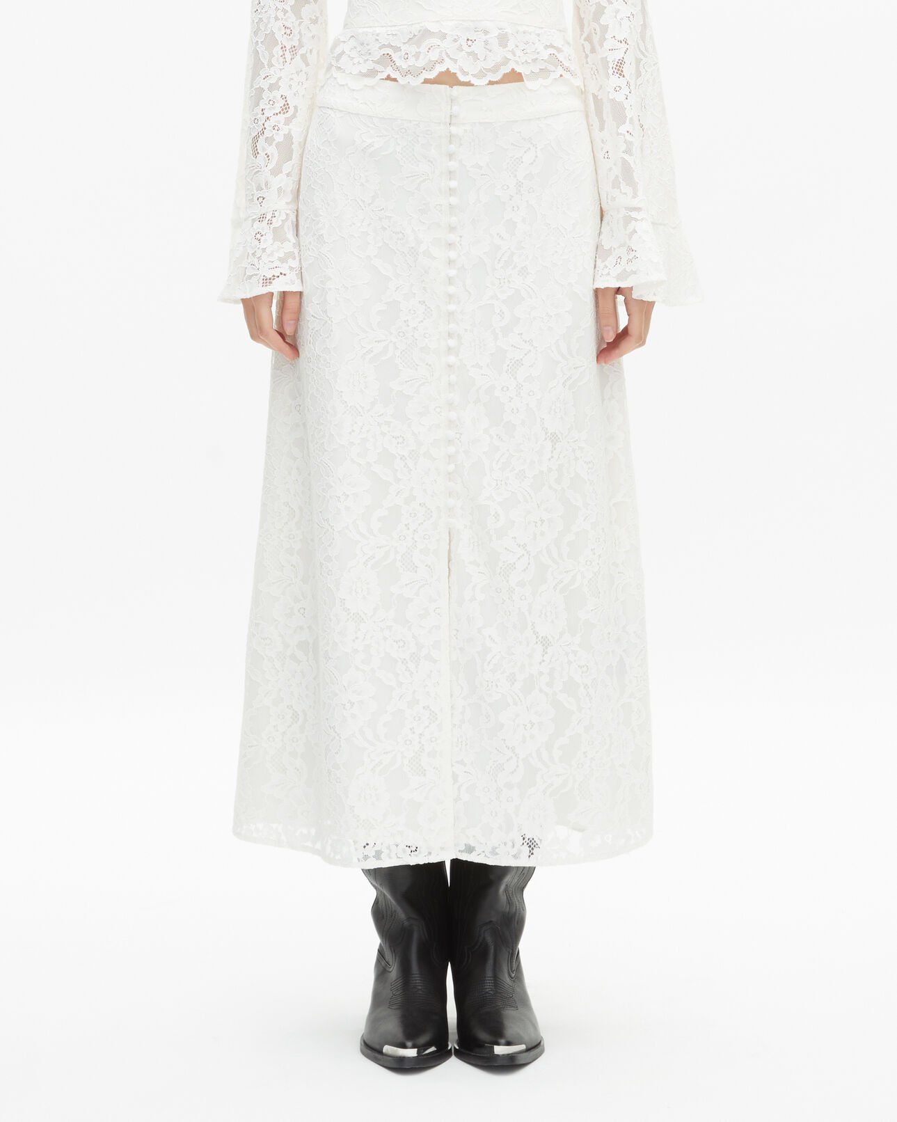 The Kooples FEMME ECRU jupe longue en dentelle blanche