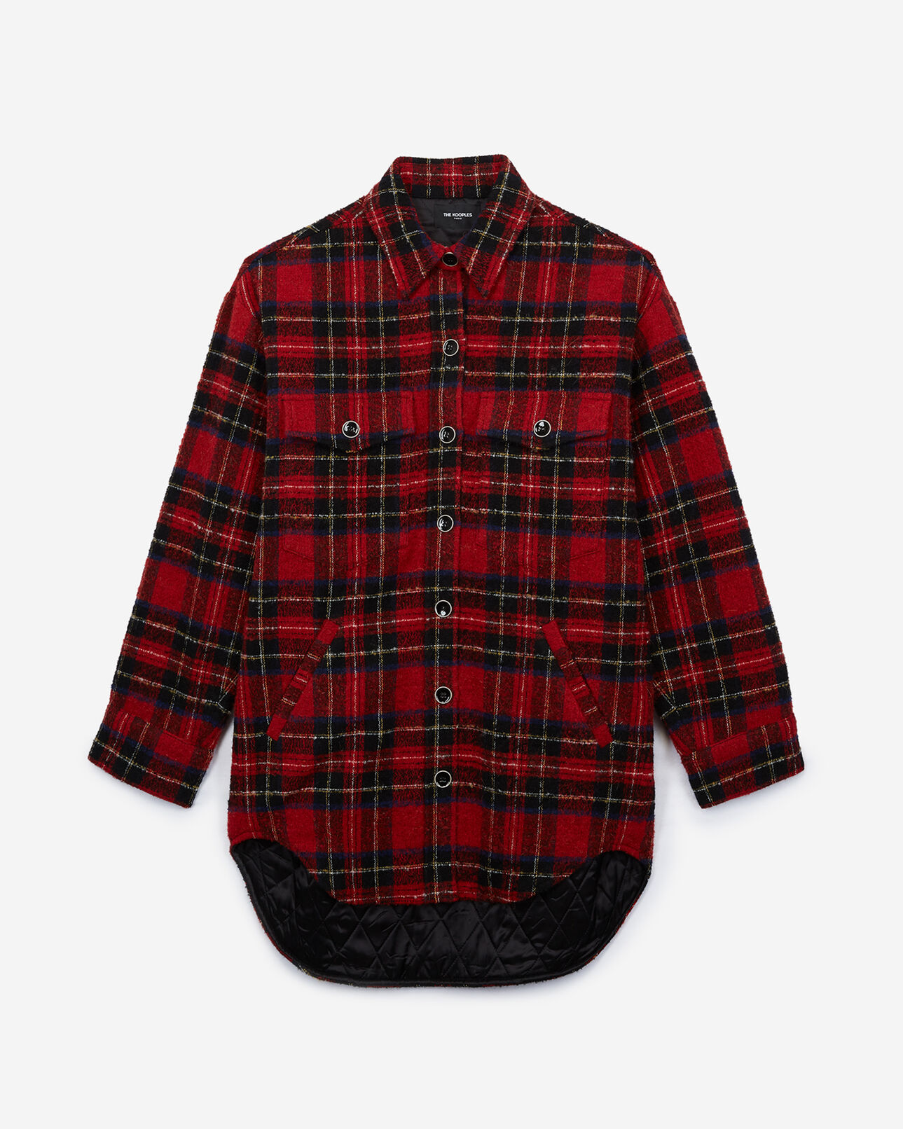 The Kooples FEMME BLACK - RED manteau bi-matière à carreaux