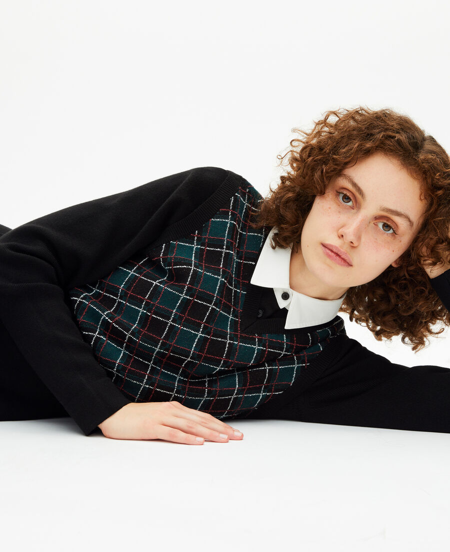 The Kooples F BLACK DARK GREEN green check knit short dress