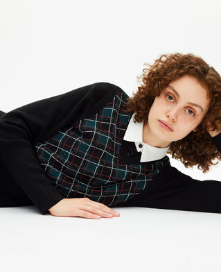 The Kooples F BLACK DARK GREEN green check knit short dress