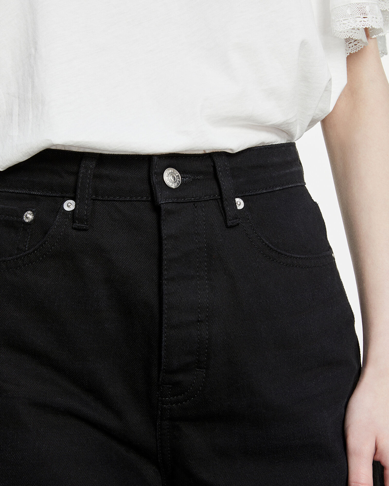 Jean noir à taille haute droit, BLACK, hi-res image number null