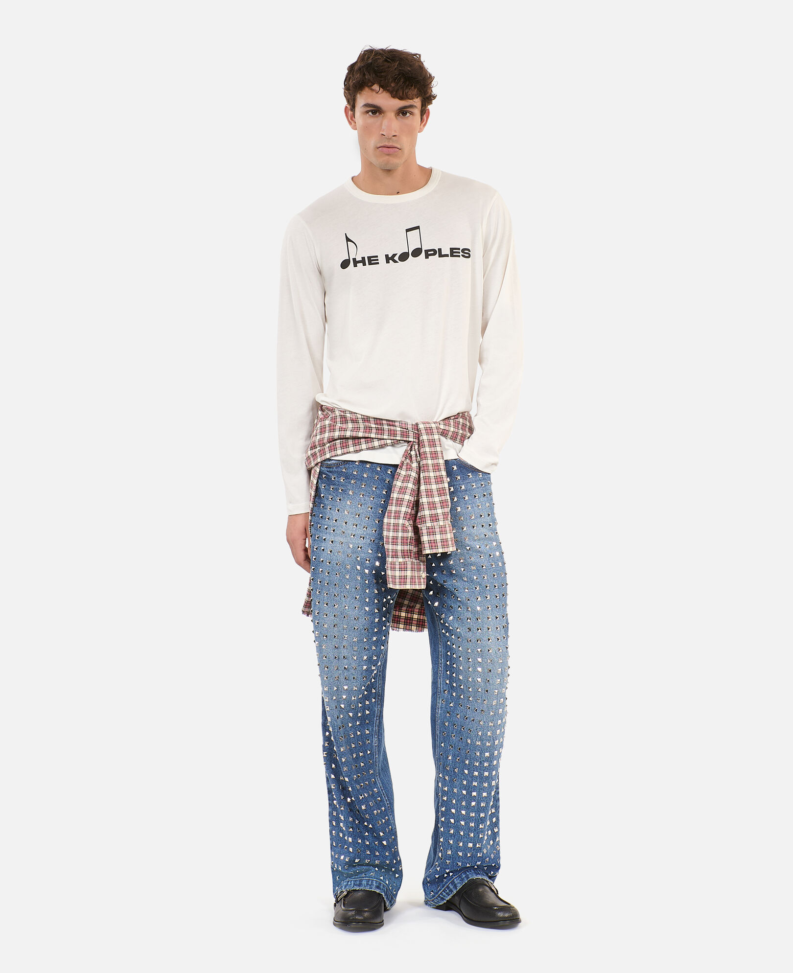 The Kooples HERREN ECRU langärmeliges, weißes t-shirt mit siebdruck