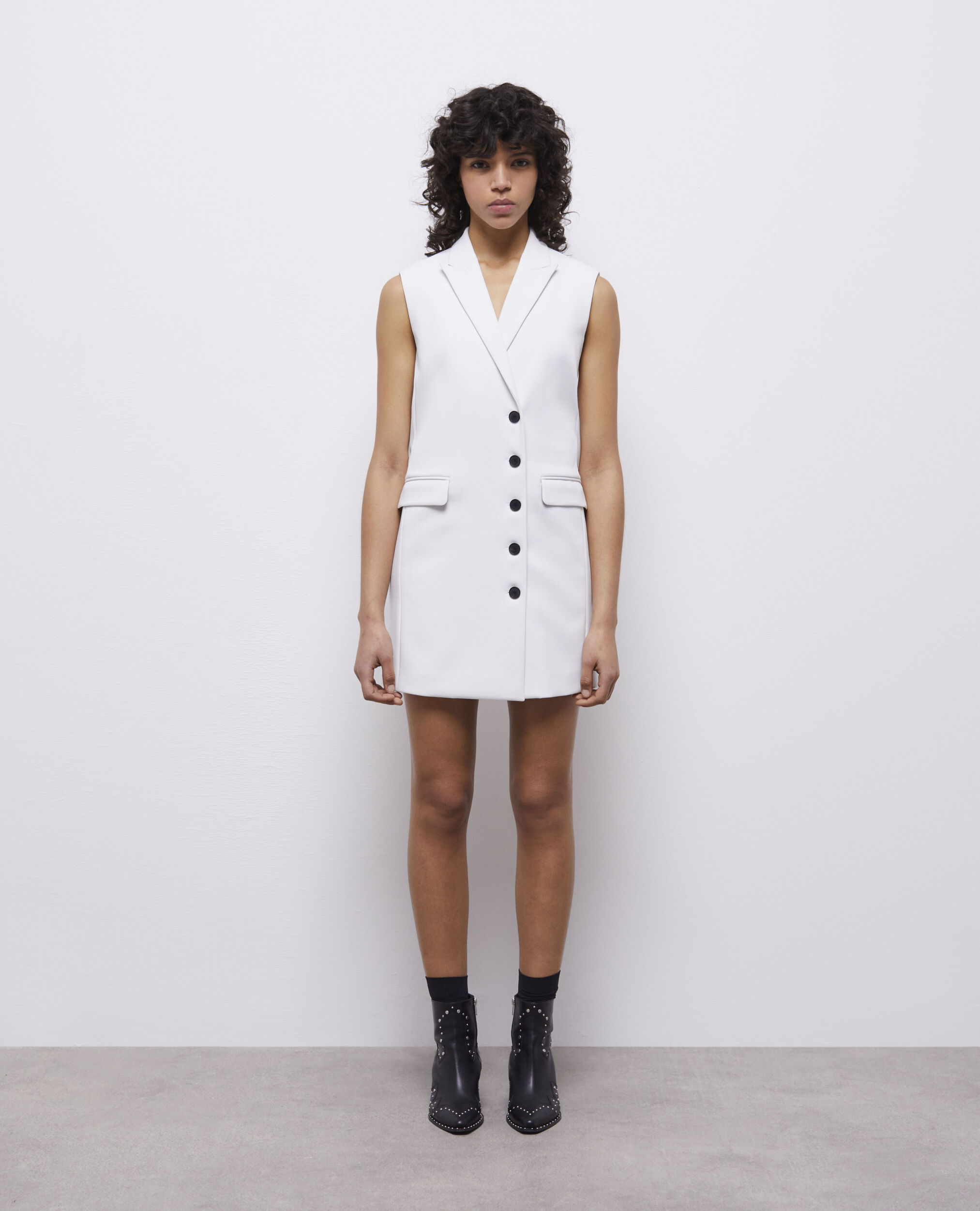 Short white crepe dress, ECRU, hi-res image number null