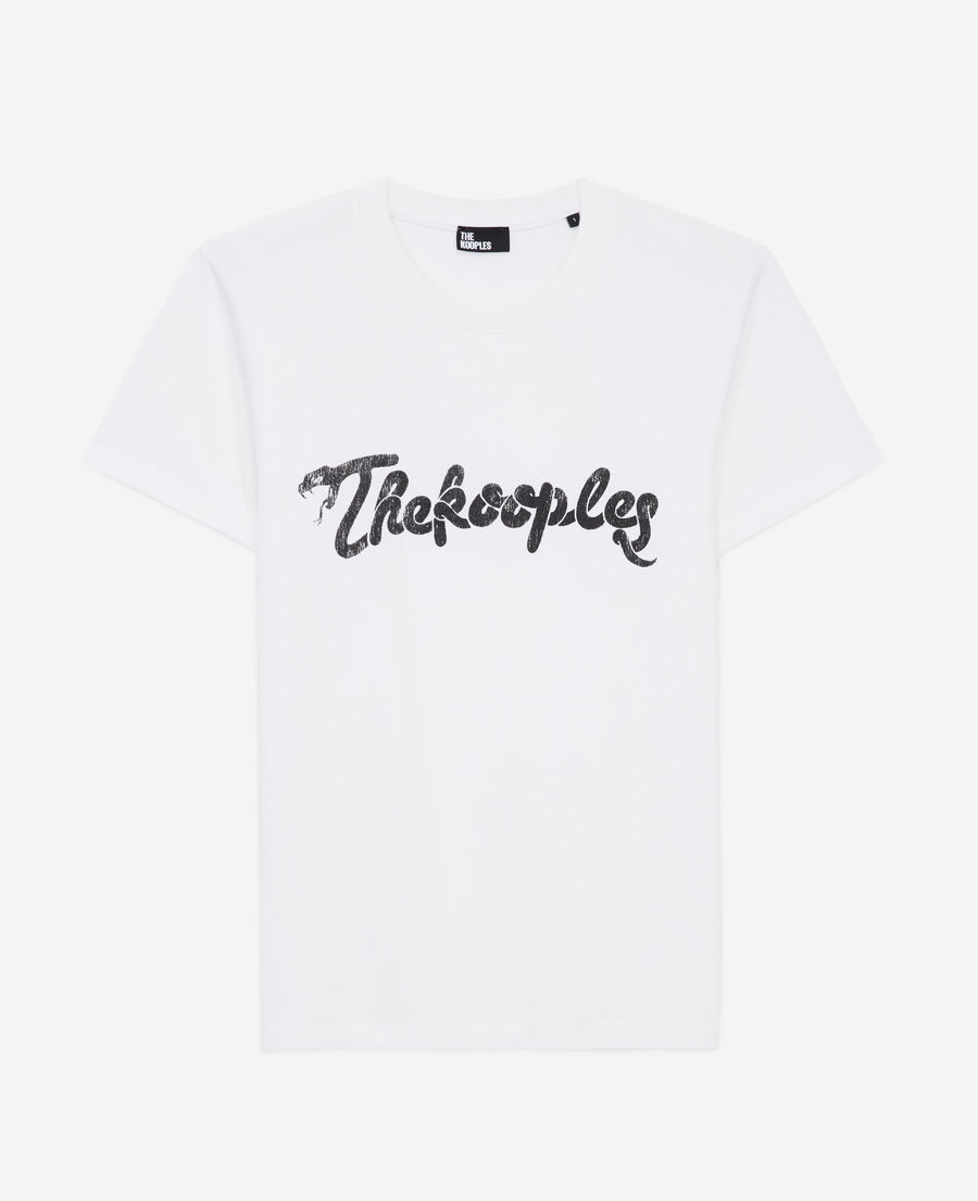 weißes t-shirt mit schlangenlogo-siebdruck