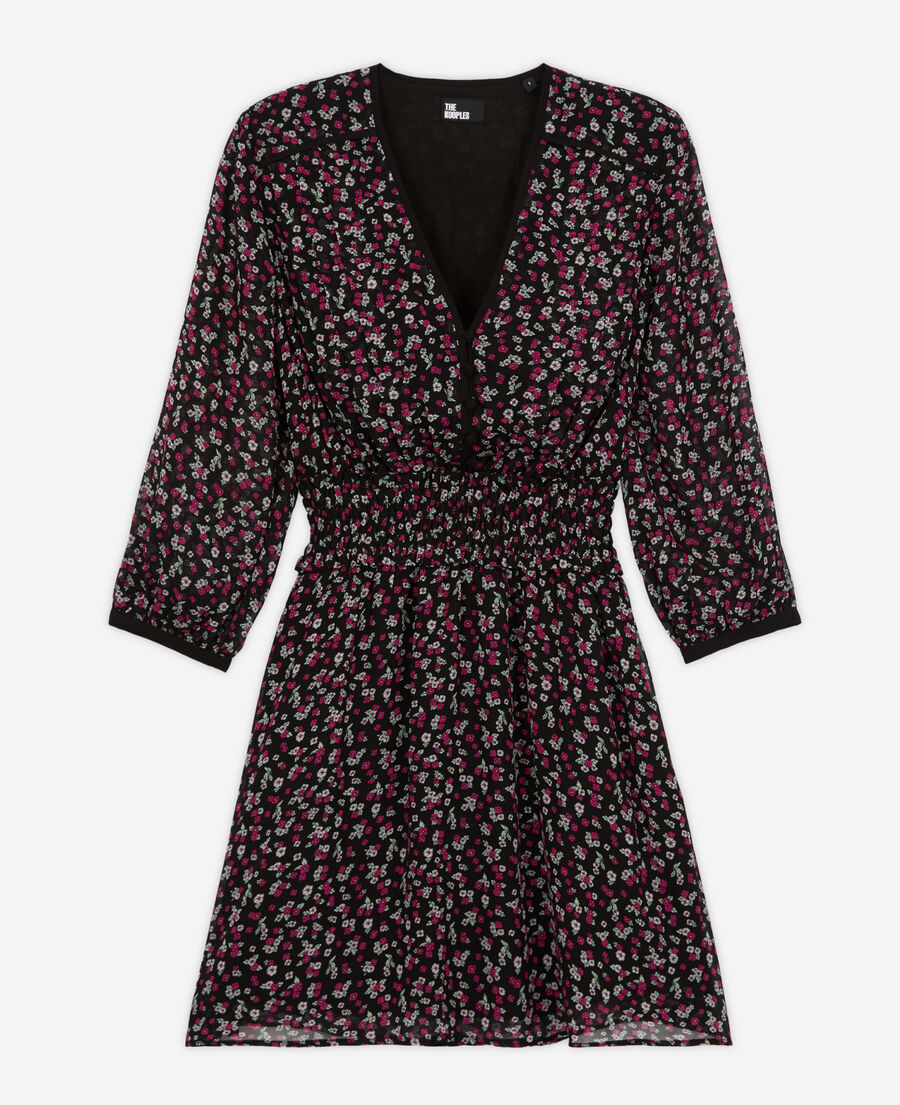 The Kooples F BLACK / PINK short printed dress with smocking