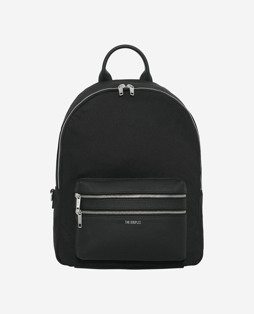 The Kooples HOMME BLACK sac à dos en canvas et cuir grainé noir