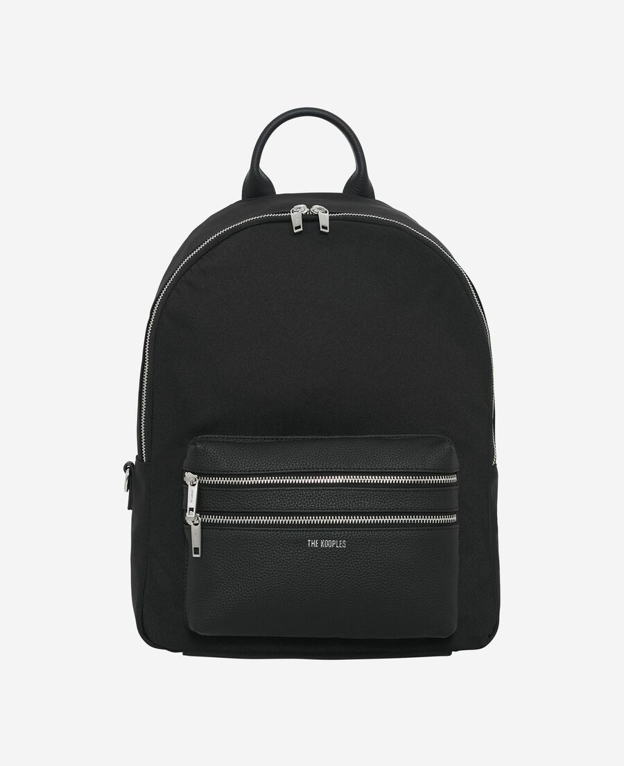 The Kooples HOMME BLACK sac à dos en canvas et cuir grainé noir