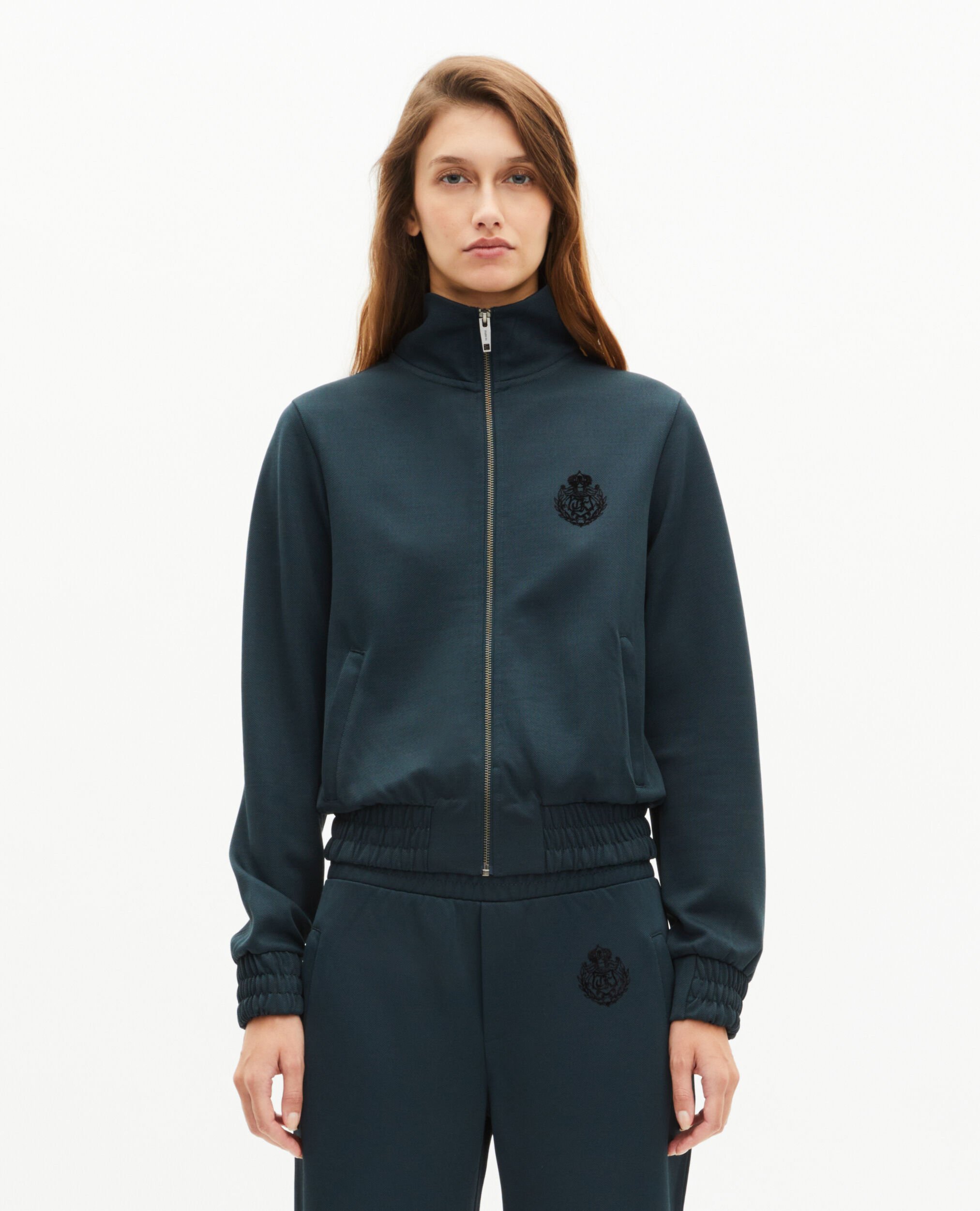 Dark green zip-up sweatshirt, FOREST, hi-res image number null