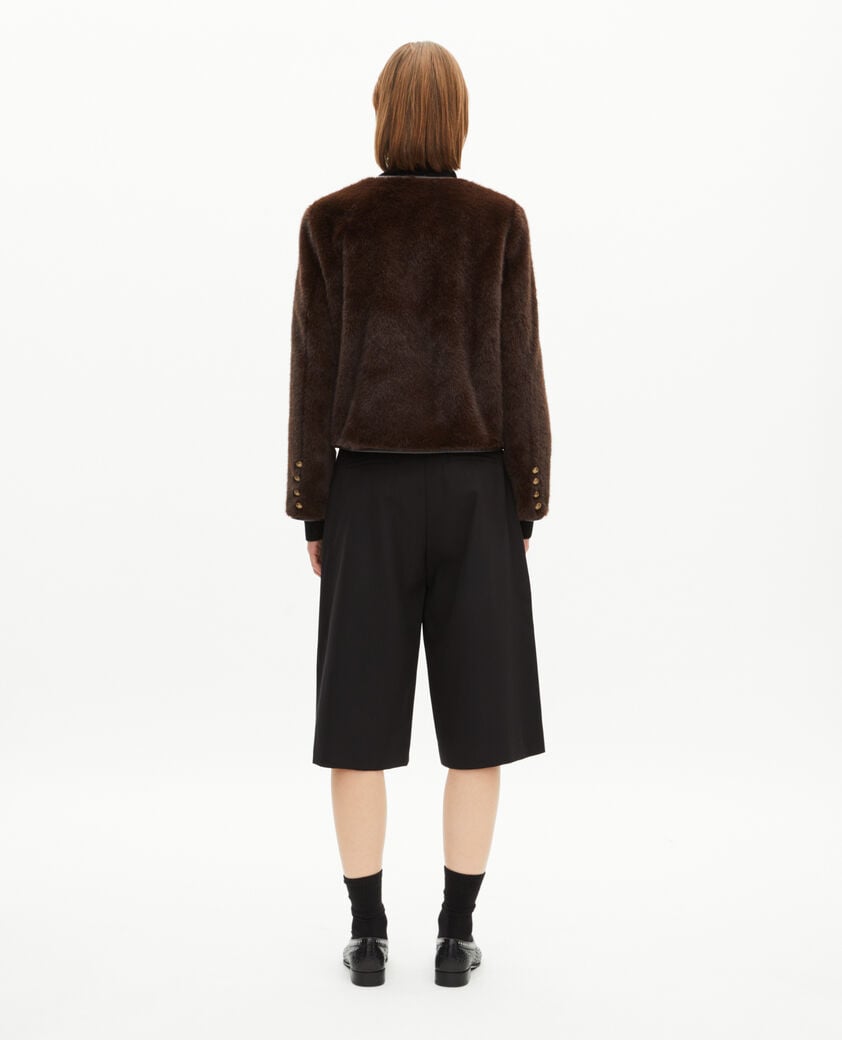 The Kooples WOMEN CHOCOLATE fur-effect jacket with brown leather details