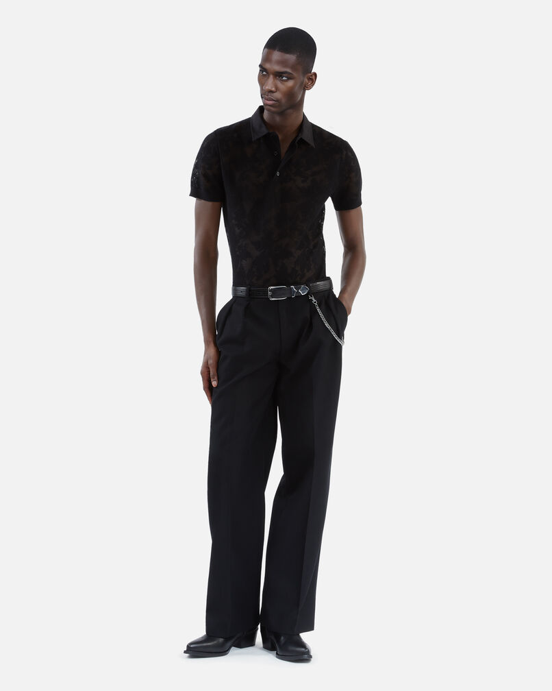 The Kooples HOMME BLACK polo en maille effet dentelle noir