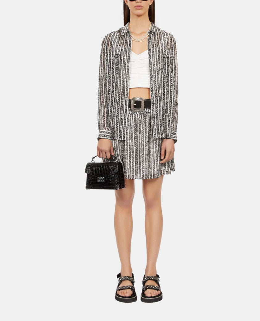 The Kooples FEMME BLACK WHITE chemise fleurie à rayures noire et banche