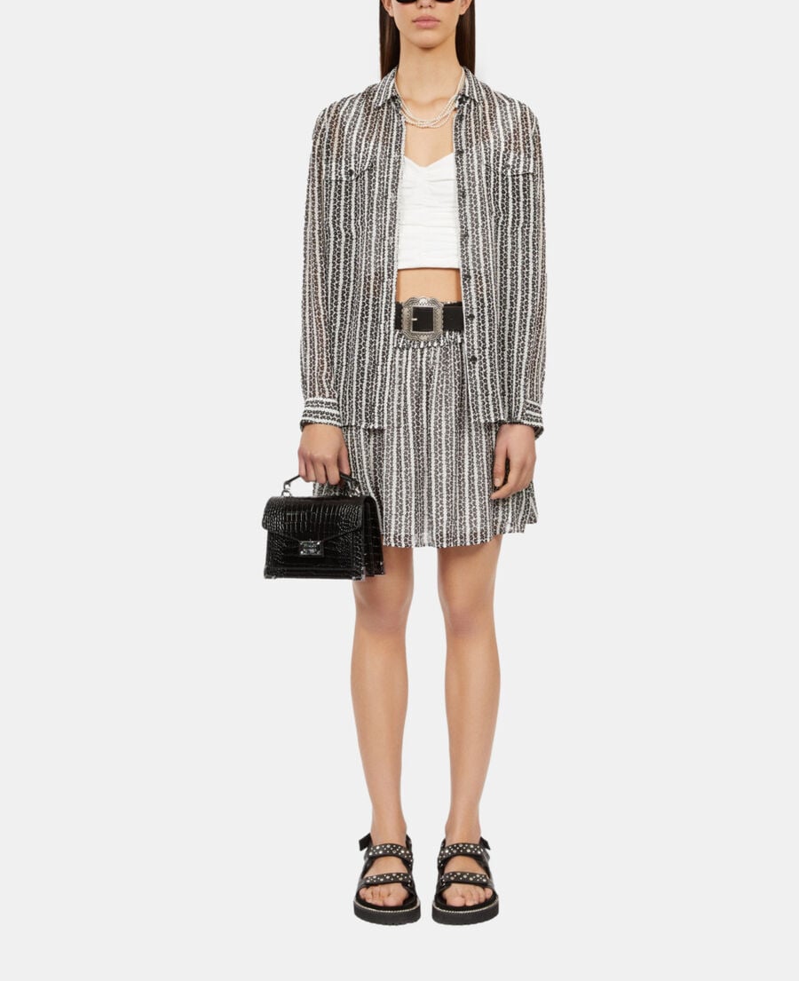 The Kooples FEMME BLACK WHITE chemise fleurie à rayures noire et banche