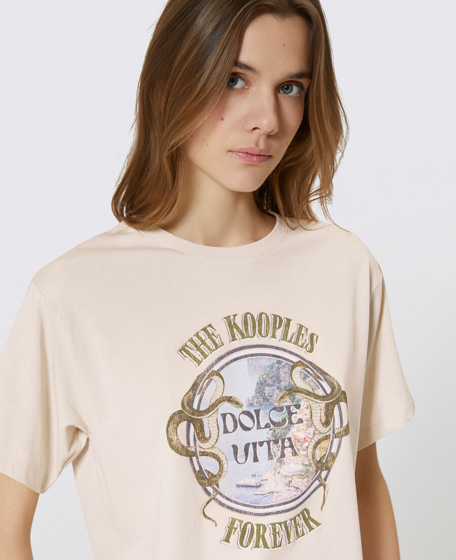 The Kooples WOMEN LIGHT BEIGE t-shirt with beige screen print