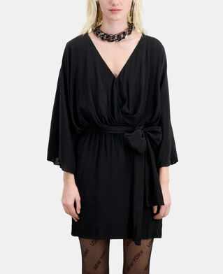 The Kooples WOMEN BLACK short belted kimono dress in silk viscose